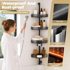 Corner Shower Caddy, Adjustable 4-Tier Rustproof Bathroom Organizer Shelves, 45-75 Inch No-Drill Quick Installation Bathtub Corner Shelf - Image 3