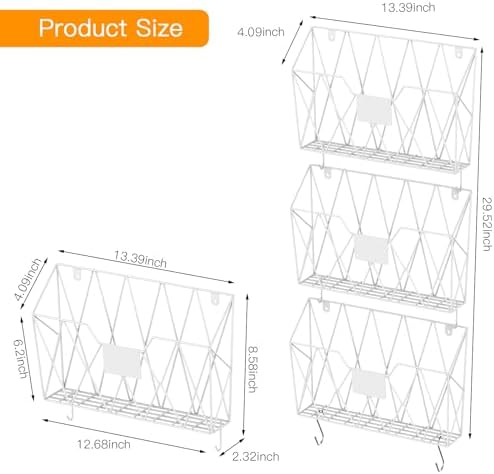 YBING Wall File Organizer 6 Pack Mesh Wire Hanging File Holder, White - Image 7