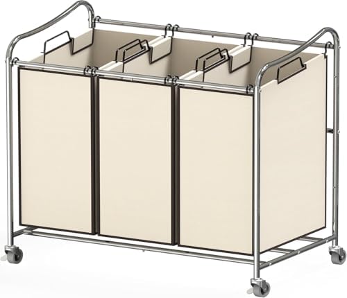 Simple Houseware Heavy Duty 3-Bag Laundry Sorter Rolling Cart, Chrome by SimpleHouseware