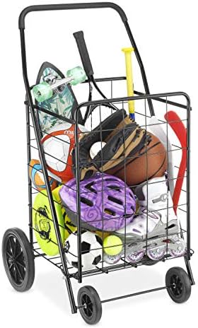 Whitmor Extra Large Utility Foldable Shopping Cart with Wheels, 100 Lb Capacity, Heavy Duty Grocery Cart with Steel Frame, Foam Handle, Rolling Collapsible Utility Trolley for Grocery, Laundry, Black - Image 5