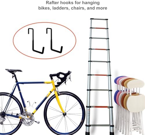 4 Pcs Rafter Hooks, Upgraded Fence Hangers, Heavy Duty Bike Hanger for Garage, Ladder Hook, Black Large S Hooks for Hanging Hose, Plants, Chairs, Bikes, Ladders, Cords and More - Image 3