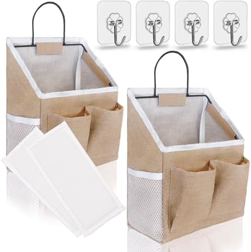 Kanrichu 2pcs Wall Hanging Baskets for Organizing, Wall Hanging Storage Bag as Over the Door Organizer, Wall File Organizer, Rv Storage and Organization. For Bedroom, Office, Camper (Khaki-Upgraded) by KANRICHU