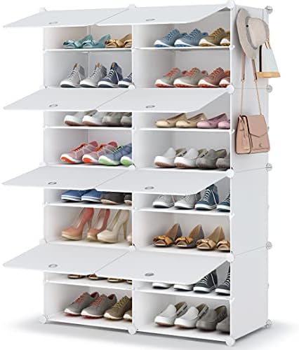 HOMIDEC Shoe Rack Organizer 32 Pair Modular Shoe Storage Cabinet for Closet | PP Plastic, Sturdy Steel Frame, Waterproof, Dustproof, Easy Clean, Shoe Shelves for Closet Garage Hallway Bedroom Entryway by DecorateYourHome
