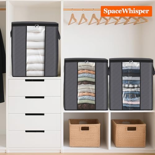 SpaceWhisper 8 Pack 100L Clothes Storage, Foldable Storage Bags, Grey | Thick Fabric, Clear Window, with Reinforced Handle, for Clothing, Blanket, Comforters, Bedding Organizing - Image 7
