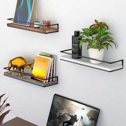 Meangood Floating Shelves Wall Mounted Set of 2, Wall Shelf with Towel Bar Rustic Wood Wall Storage Shelves for Bedroom,Living Room,Bathroom, Kitchen Pine - Image 5