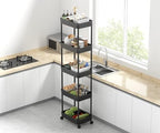 Sooyee 5-Tier Plastic Rolling Utility Cart with Wheels, Multi-Functional Storage Trolley for Office, Living Room, Kitchen, Movable Storage Organizer, Black - Image 3