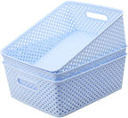 MaxGear 3 Pack Plastic Storage Baskets, Large, Blue by MaxGear