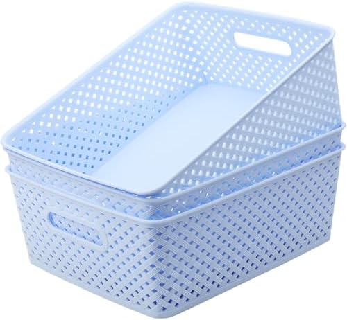MaxGear 3 Pack Plastic Storage Baskets, Large, Blue by MaxGear
