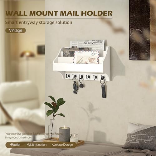 Rebee Vision Mail Organizer Wall Mounted with 6 Key Hooks for Office, White - Image 3