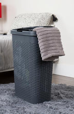 Mind Reader Slim Laundry Hamper with Lid, 40L Clothes Basket, Narrow Tapered Design with Ventilated Cutout Pattern, Plastic, Gray - Image 6