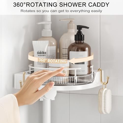 shuang qing 360° Rotating Corner Shower Caddy Tension Pole Organizer, White - Image 3