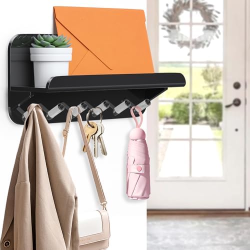 Beego Entryway Key Holder for Wall - Black Acrylic Key Rack with Shelf Decorative Key Hanger Wall Mount Mail Organizer with 6 Key Hooks for Office Hallway Kitchen Living Room Home Décor - Image 2