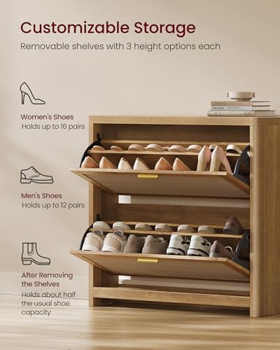 VASAGLE Boho Shoe Storage Cabinet, Slim, Rattan-Look Flip Drawers - Image 6