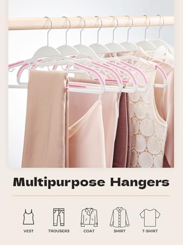 HOUSE DAY Pink Plastic Hangers 50 Pack, Slim Space Saving, Non Slip Hangers with Rubber Pads, Sturdy Coat Hanger for Closet, S-Shaped Clothes Hanger for Shirt, Suit, Pant, Skirt | Space saving closet organizer, heavy duty S-shape, rubber grip pads help... - Image 2