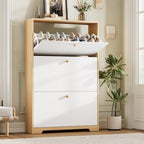 Nicetree Shoe Storage Cabinet for Entryway, Modern Shoe Cabinet, Freestanding Shoe Rack Cabinet, Hidden Shoe Dresser for Hallway,Foyer, Natural Oak and White by Nicetree