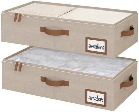 StorageWorks 5 Inch Low Profile Under Bed Storage Containers with Clear Lid | Reinforced Structure, Resists Sagging, Handles & Label Holder, Foldable Stackable Closet Storage for Clothes, Blankets, Toys by StorageWorks