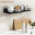 Forbena Black Floating Shelves for Wall, Bahtroom Wall Shelves Over Toilet, Rustic Hanging Shelf with Lip Rail for Bedroom Kitchen Office Living Room Picture Photo Decor, 17 Inch Long-Set of 3 - Image 3