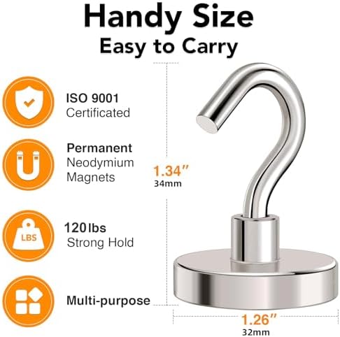 MIKEDE Magnetic Hooks Heavy Duty 120LB+ Strong Magnet with Hook - Image 4