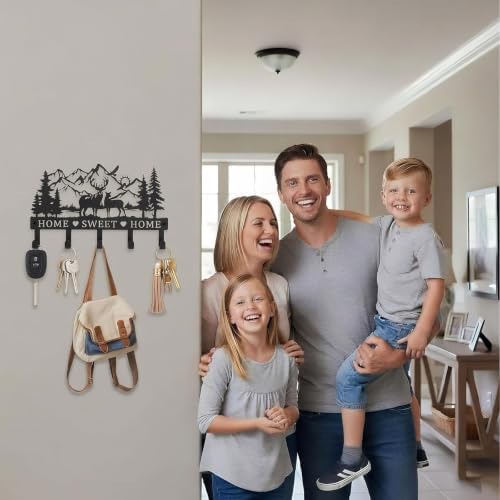 Deer Mountain Metal Key Holder Wall Mount Key Holder for Wall Rustic Cabin Decor Key Rack Hooks Hanger Woodland Wildlife Wall Art Entryway Organizer Housewarming Hunting Gifts - Image 2