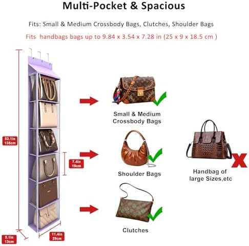 Lirex Over The Door Purse Organizer & Purse Shelf for Closet – Handbag Storage Organizer with Purse Hanger. Perfect for Scarves, Hats, and Leggings. S (11.8'' x 5'' x 51.6''), Purple - Image 2