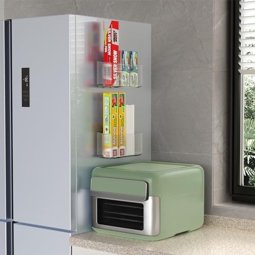 4 Pack Cabinet Door Organizers Plastic Wrap Holders for Kitchen Organizers, No drilling Wall Door Mount Kitchen Wrap Rack for Foil Wrap, Cling Wrap, and Food Bags, Clear - Image 3