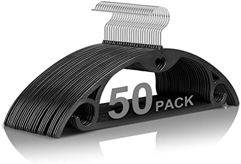Plastic Hangers Black Clothes Hanger 50 Pack | No Shoulder Bumps, 360°Swivel Hook, Thin, Space Saving for Closet, Fit for Suits Pants Heavy Duty Adult Coat Shirt Dress by TARANCH