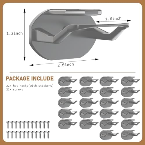 Niunuerga 22 Pack Adhesive Hat Hooks for Wall, Super Strong Hat Rack for Baseball Caps, Minimalist Hat Organizer Display for Home Decor, Hat Hangers Holder for Wall, Door, Closet, No Drilling (Gray) - Image 4
