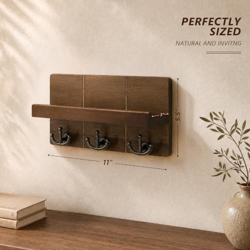 Rebee Vision Key Holder Wall Mount with 3 Hooks for Entryway, Retro Brown - Image 2