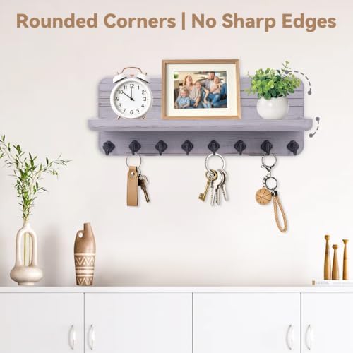Key Holder for Wall, Mail Organizer Wall Mount with 8 Hooks Wooden Hanging Key Rack for Home Decor, Hallway, Entryway (Stone Gray) - Image 6