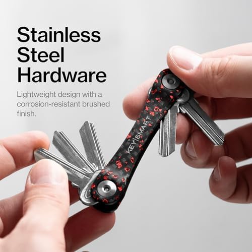 KeySmart Original Key Holder - Compact Key Organizer for Key Chain, Minimalist Clutter-Free EDC Keychains Key Ring, Red Forged Carbon Fiber, 14 Keys - Image 6