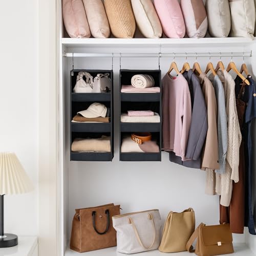 GRANNY SAYS 3-Shelf Hanging Closet Organizer, Foldable Storage, Black | 33 lb Capacity, No-Sag Support, Keeps Clothes Neat, Folds Flat, Fits RV, Dorm & Small Closets, 2 Pack - Image 2