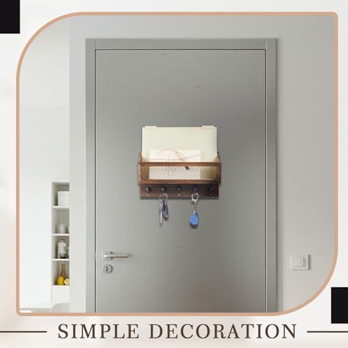 Colingmill Magnetic Mail and Key Holder with 5 Hooks for Wall, Brown - Image 6