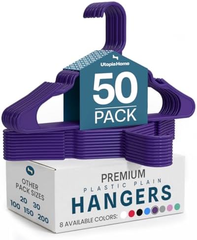 Utopia Home Plastic Hangers 50 Pack – Space Saving Clothes Hanger Purple | Durable & strong | Closet organizer & storage | Ideal for apartments, dorms & stocking stuffers by UTOPIAHOME