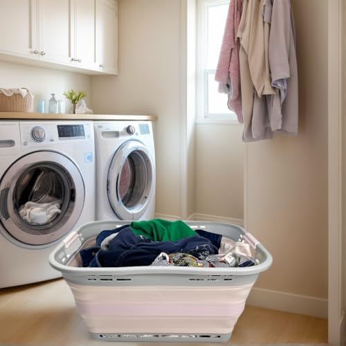 SAMMART 42L (11 Gallon) Collapsible Plastic Storage Basket - Foldable Pop Up Storage Container/Hamper - Portable Laundry Organizer - Space Saving (Grey/Pink, 42L (Style A)) by SAMMART