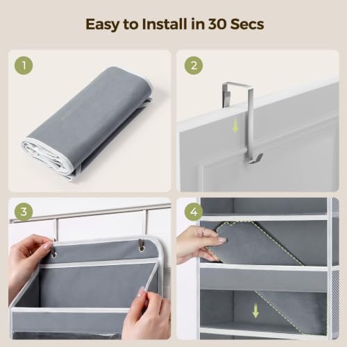LAMU Over the Door Organizer, Large Capacity Behind the Door Storage with Clear PVC Windows, Heavy Duty Stuffed Animal Storage for Dorm Nursery Bedroom Closet Bathroom Pantry Shoes, 5 Tier Grey - Image 7