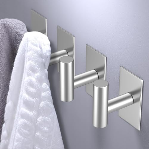 VAEHOLD Wall Towel Hooks, Heavy Duty Sticky Holder Waterproof Towel Hooks for Hanging Coat, Clothes, Closet Hook Wall Mount for Kitchen (Silver, 8 Pack) - Image 2