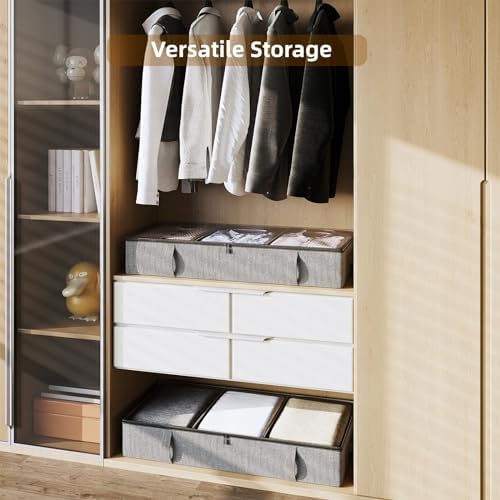 Side-Supported Underbed Storage Containers, 6 Inch 60L Clothes Storage Bin | Underbed Storage Bin with Sturdy Sidewalls, Closet Organizer for Clothes, Blankets, Seasonal Items, Linen Gray, 2 Pack - Image 6