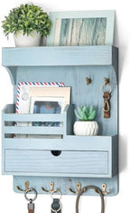 Rebee Vision Key Holder Wall Mount with Drawer & Shelf for Entryway, Blue by REBEEVISION