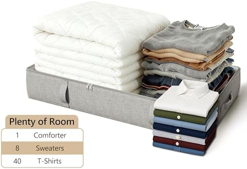 2-Pack Under Bed Storage Containers, 6 Inches Tall Clothes Storage, Grey | High Side Collapsible Underbed Organizer Bin with Sturdy Sidewalls/Bottom, Cotton Linen Bins, For Seasonal Clothes & Bedding - Image 7