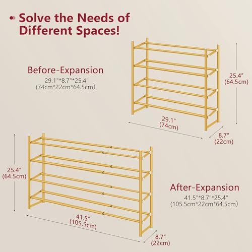Tajsoon Expandable Shoe Rack for Closet 4 Tier, 28“-41“Stackable, Gold - Image 3