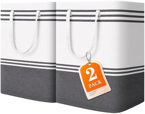 2 Pack Large Home Laundry Basket, Laundry Hamper, Freestanding Waterproof Dirty Clothes Bag, Tall Clothes Hamper - Extended & Reinforced Handles for College Dorm, Family (Light Grey/100L) by EpicTotes