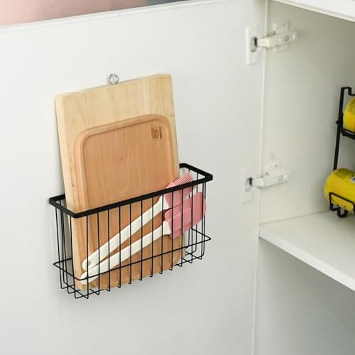 Toplife Wall Door Adhesive Kitchen Wrap Organizer Rack, No Drilling, Black, 2 Pack - Image 3