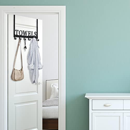 Over The Door Hooks, Towel Holder for Bathroom, Mount Rack Metal Bath Hanger Bedroom Kitchen Pool Beach Bathrobe Wall Hooks (6 Hooks, Black). - Image 4