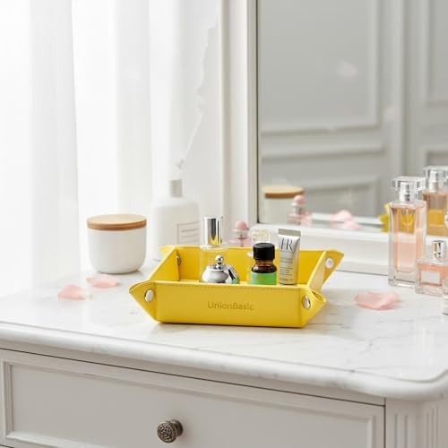 UnionBasic Small Valet Tray, Jewelry Tray for Rings Watches Earrings, Entryway Catchall Caddy for Coins Keys Change, Nightstand Bedside Valet Holder, Trays for Electronic Gadgets, Lemonade - Image 5