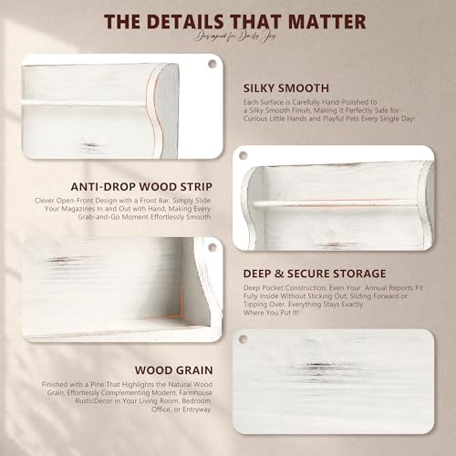 Pine Wood Mail Organizer Wall Mount with 7 Hooks for Home Decor, Whitewash - Image 6