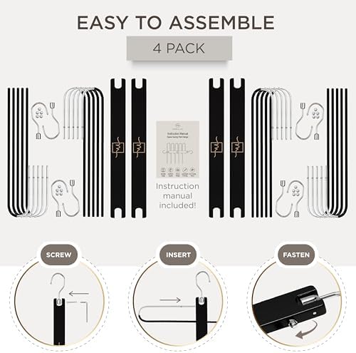MORALVE Pants Hangers Space Saving - 4 Pack European Beechwood Scarf and Jean Hangers - Closet Organizer and Space Saver Pant Rack, Leggings Hanger, and Scarf Holder with 360° Swivel Hook - Image 7