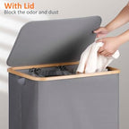 efluky Laundry Hamper 3 Section with lid and 3 Removable Bags, Silver Grey - Image 3