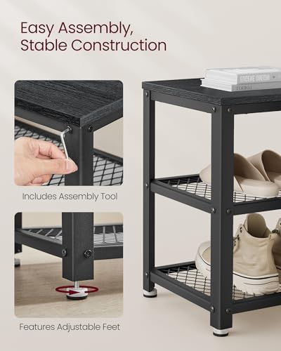 VASAGLE 3-Tier Shoe Rack, Storage Bench with Metal Mesh Shelves and Seat - Image 6