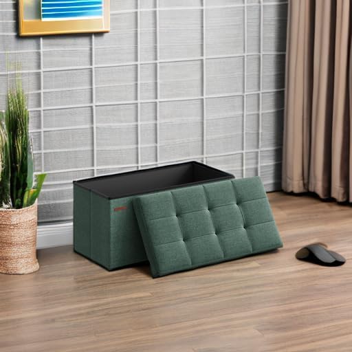 SONGMICS 30 Inches Folding Storage Ottoman Bench, Load 660 lb | Ottoman Foot Rest, Storage Chest, for Living Room, Entryway, Forest Green and Ink Black, MINOTA Collection ULSF047C01 - Image 6