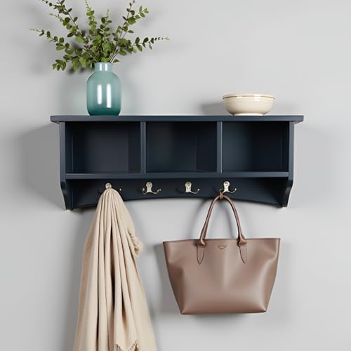 Shaker Cottage Wall-Mounted Coat Rack with 3 Storage Cubbies and 4 Coat Hooks – 36" W x 9" D x 14" H Space-Saving Entryway Organizer or Mudroom Wall Shelf by Alaterre Furniture (Charcoal Gray) - Image 5